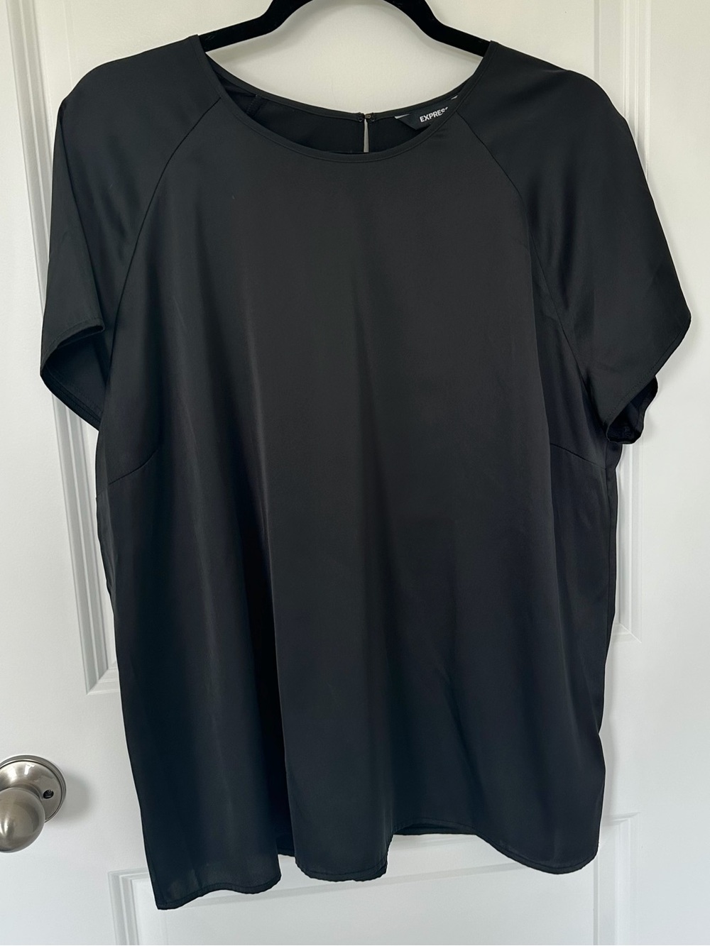 Express Black Dressy Short-Sleeve Crewneck Top